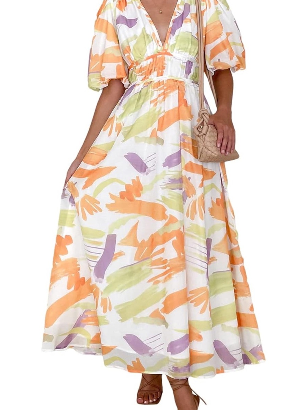Amazon Abstract Brushstroke Maxi Dress in Orange, Green & Purple